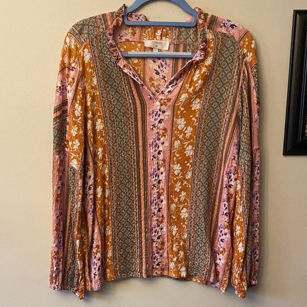 Cream Floral Striped Women's Top